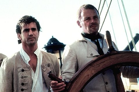 Fletcher Christian (Mel Gibson) og Captain William Bligh (Anthony Hopkins) p tur med The Bounty mens tingenes tilstand enn er prikkfrie i "The Bounty".